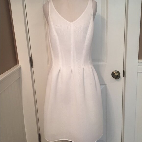 W WORTH DRESS FIT FLARE WHITE SLEEVELESS V-NECK Size 6 SCUBA FABRIC - Picture 2 of 12